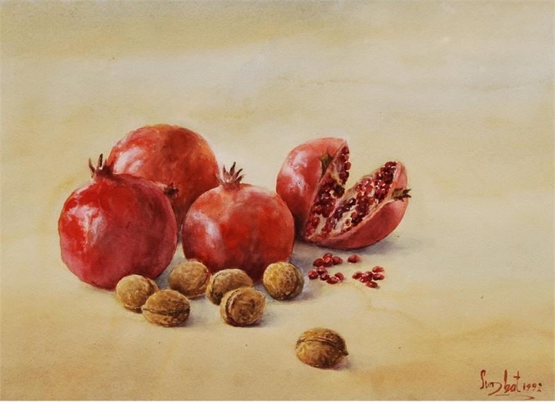 Still Life with Walnuts and Pomegranates (Poster)
