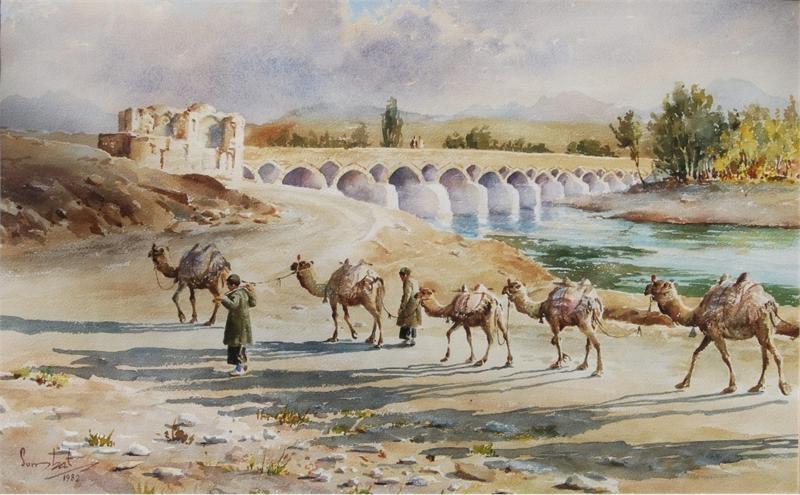 Caravan Near Shahrestan Bridge, Isfahan, Iran (Poster)