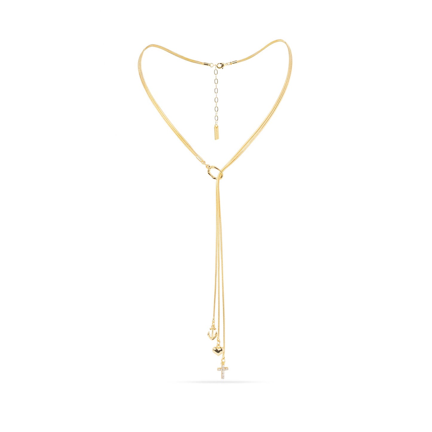 Trinity Necklace -Three Chains with Cross, Heart, and Anchor Charms