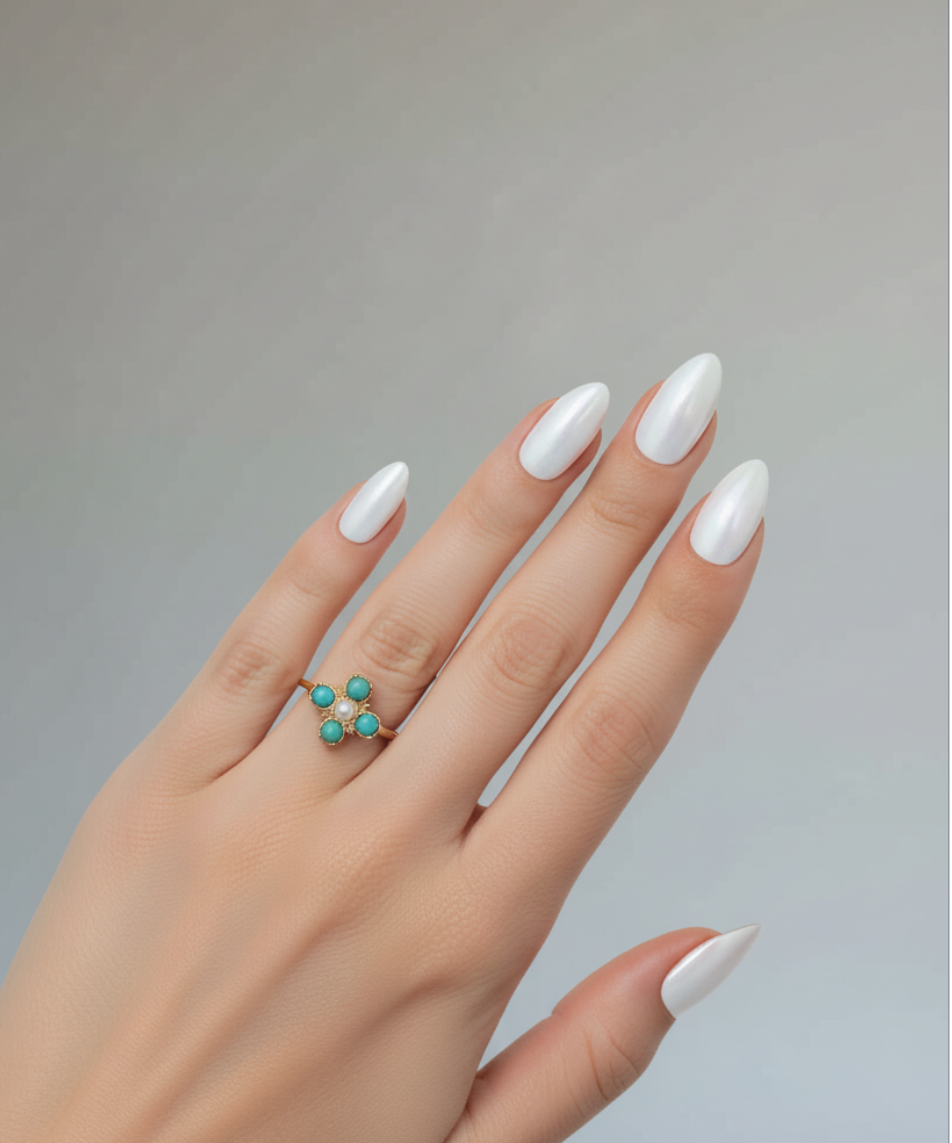 Turquoise Pearl Glory Cross Ring