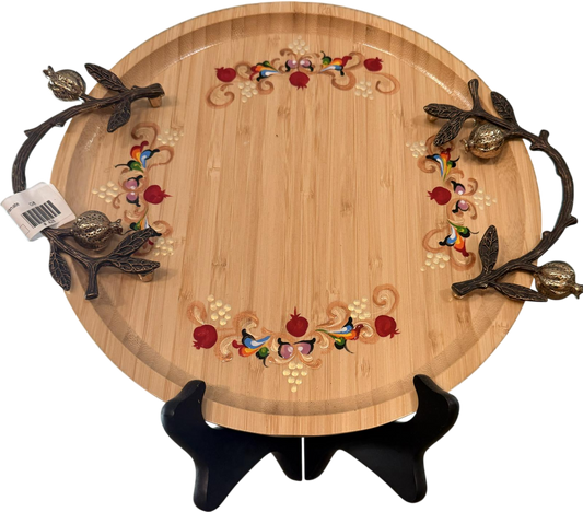 Wooden Tray with Pomegranate Handles